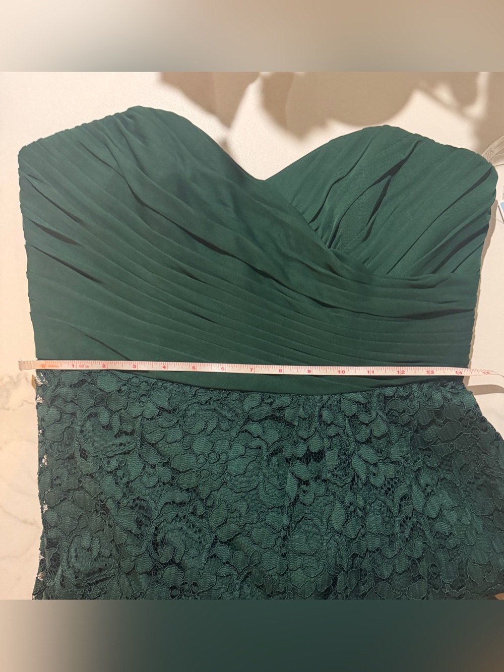 David's Bridal Deep Teal Green Dress with Lace - Picture 5 of 7